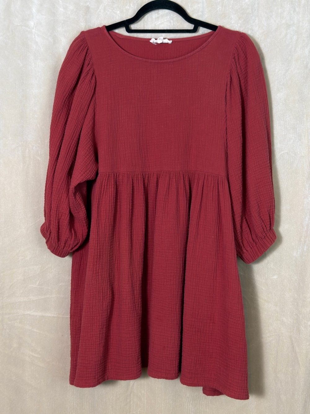 eesome Red Long Sleeve Smocked Babydoll Mini Dress